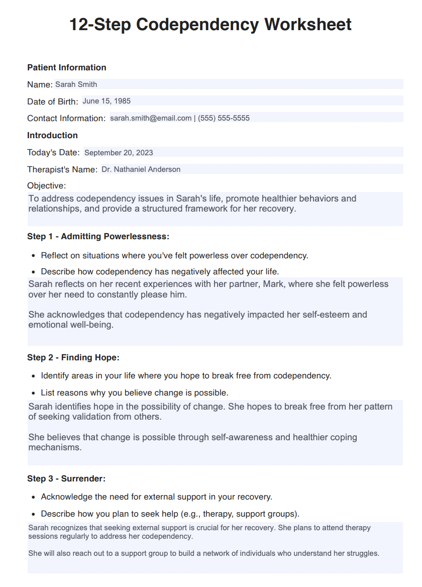 12 Step Codependency Worksheets Example Free PDF Download Worksheets Library