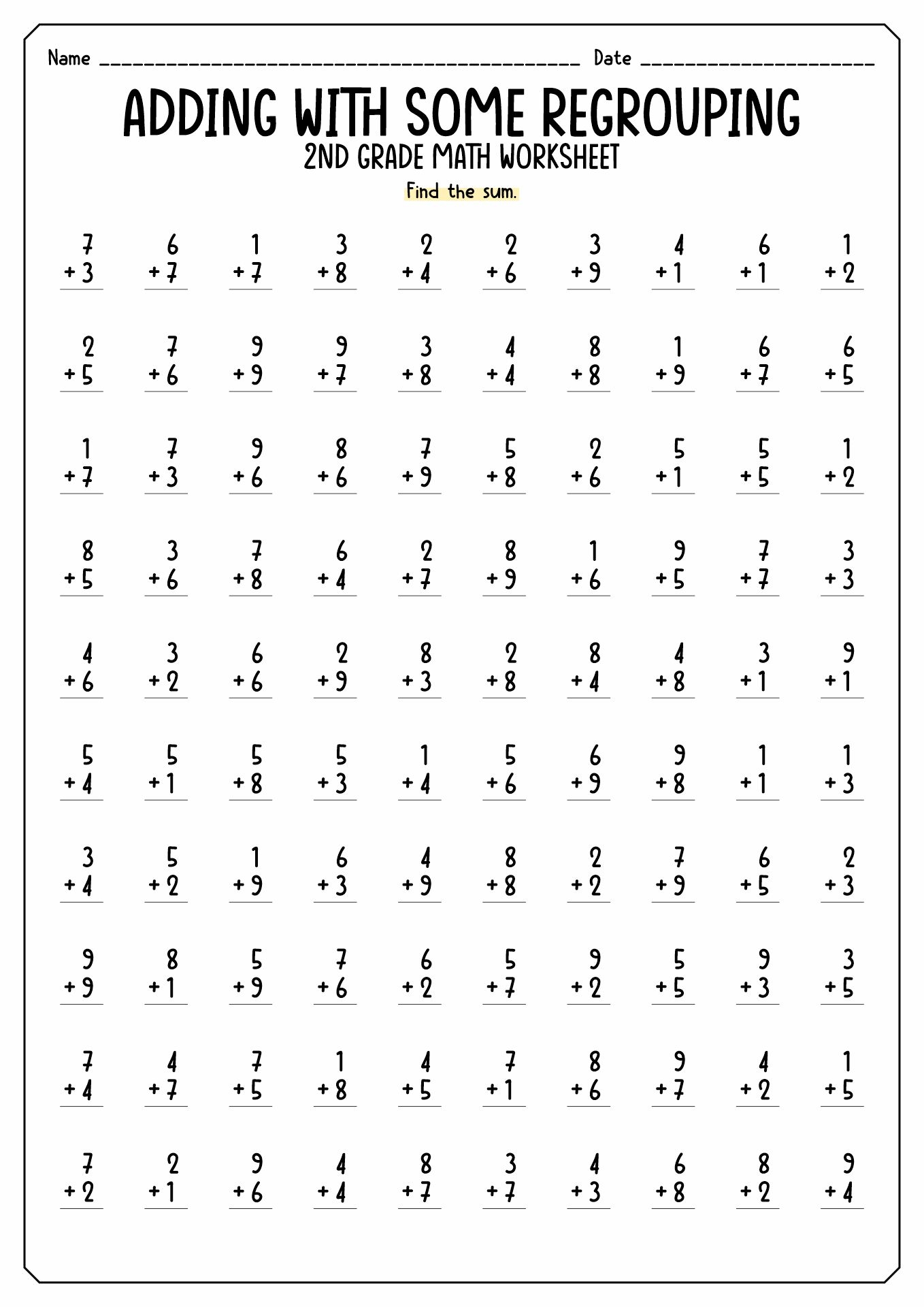 Printable Math Worksheets For Second Graders