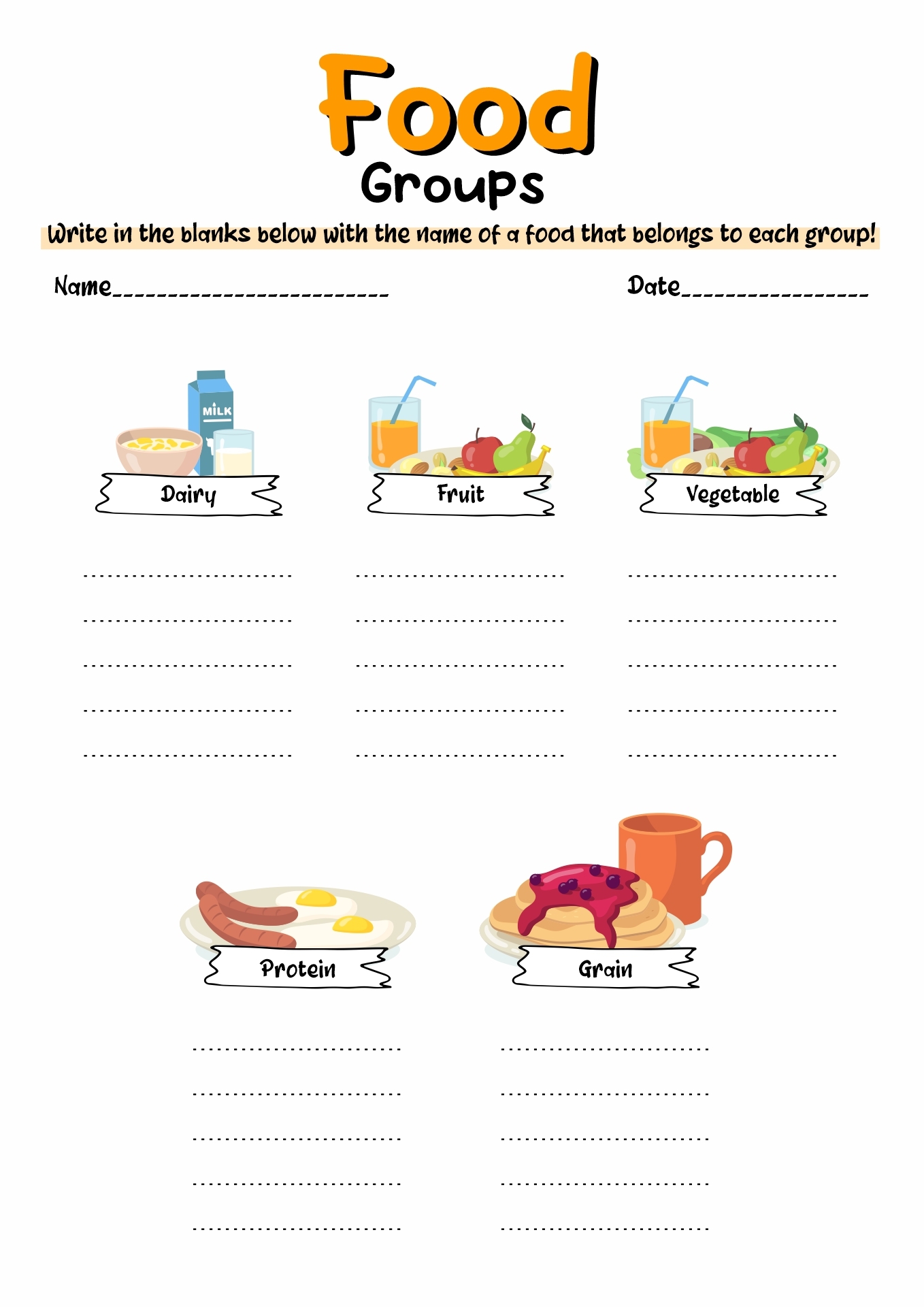 15 5 Food Groups Worksheet Free PDF At Worksheeto