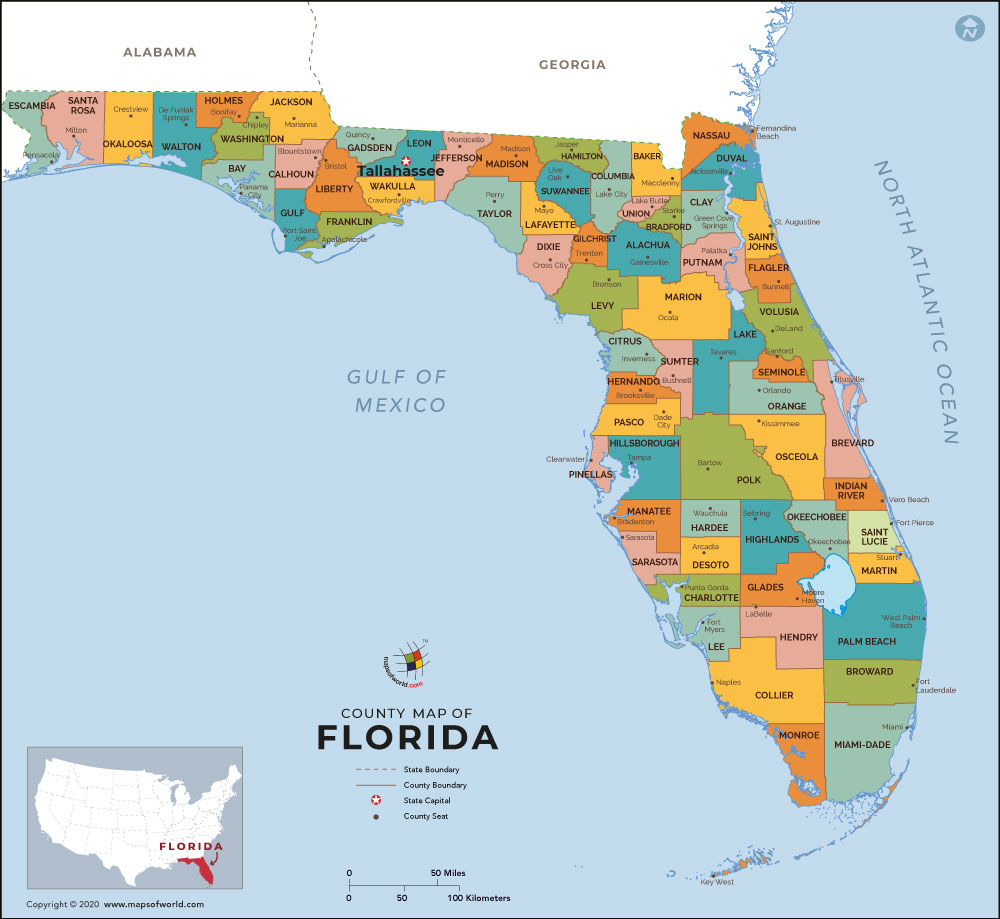 Free Printable Florida County Map