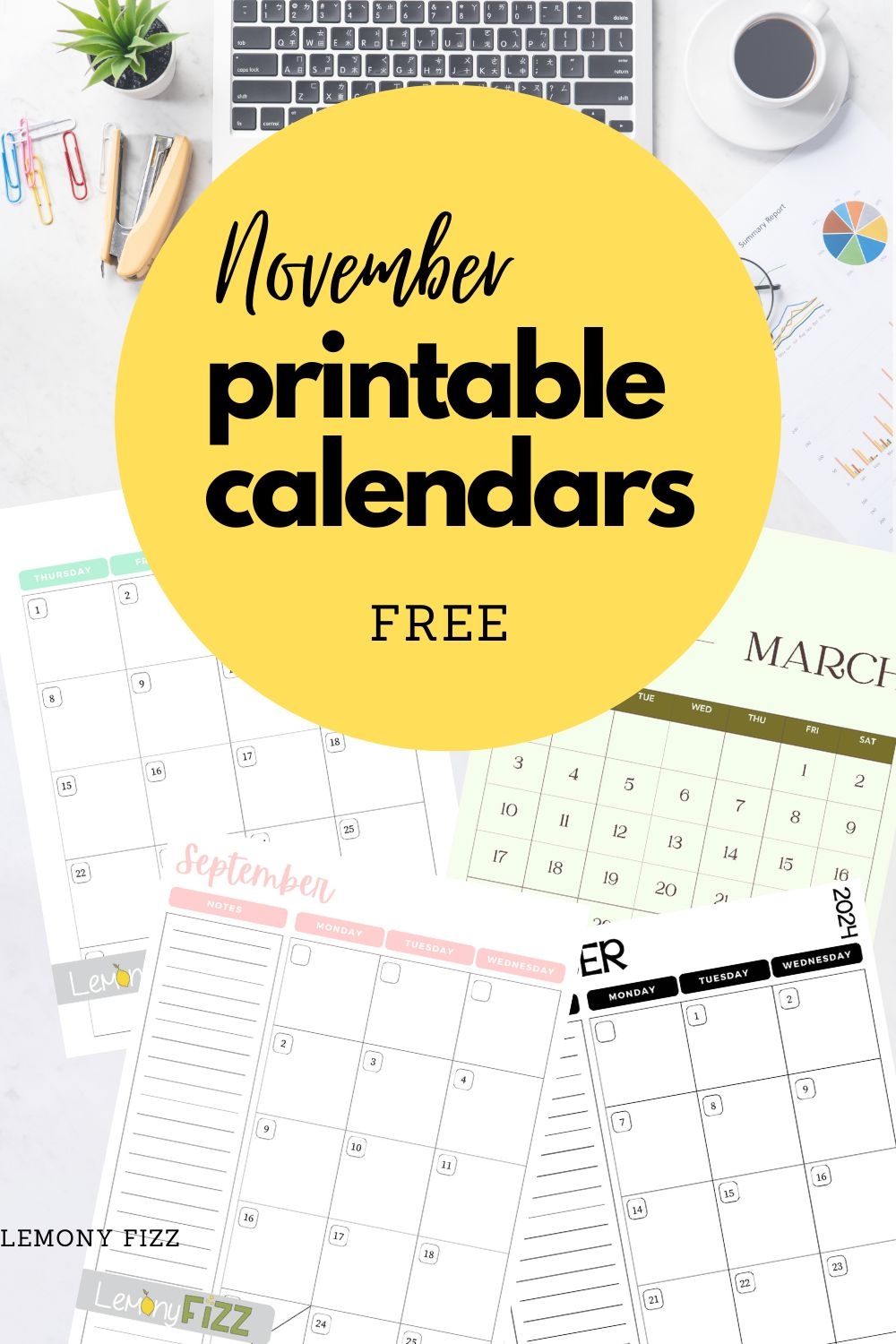 November Monthly Calendar Printable