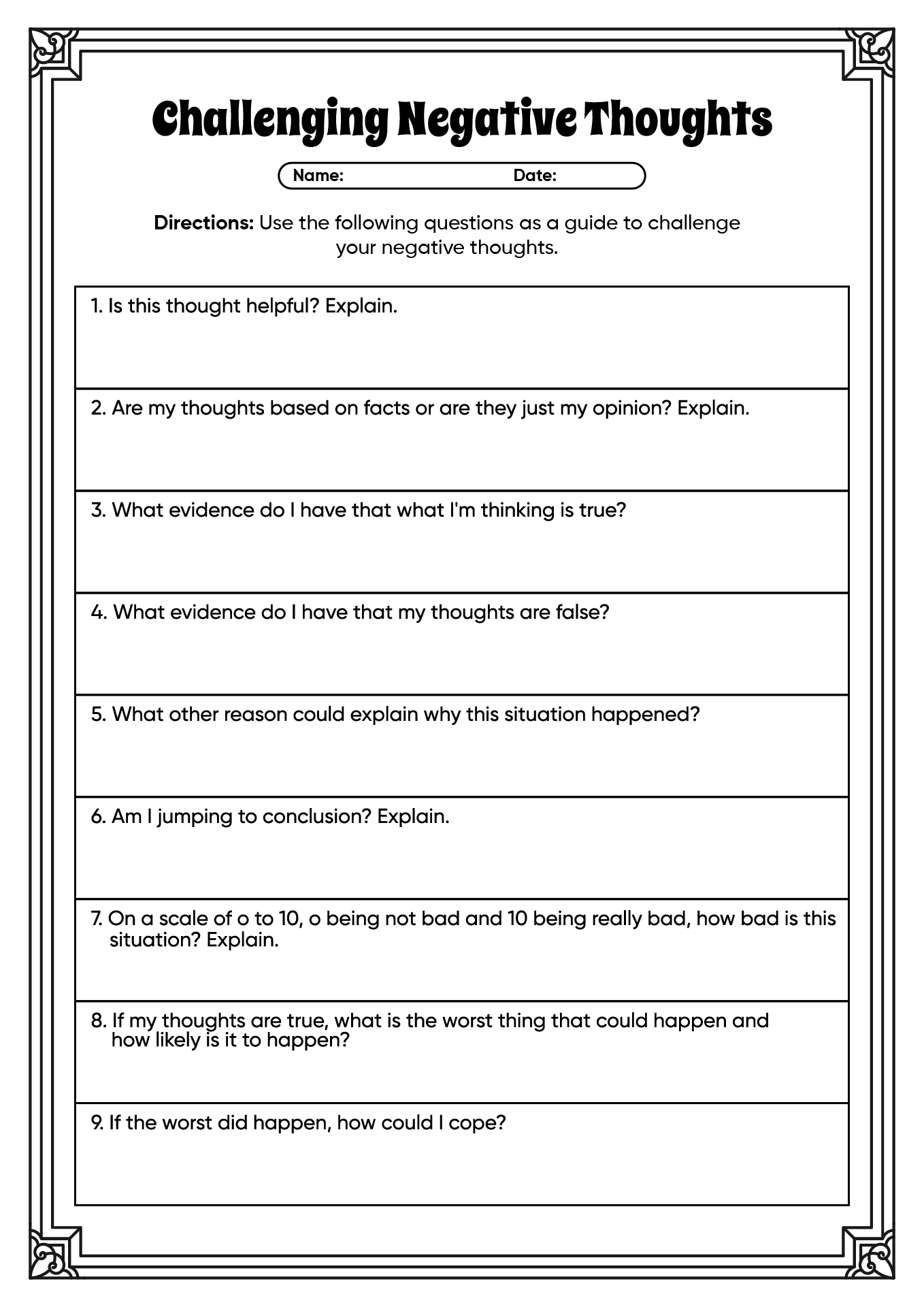 Printable Intrusive Thoughts Worksheet