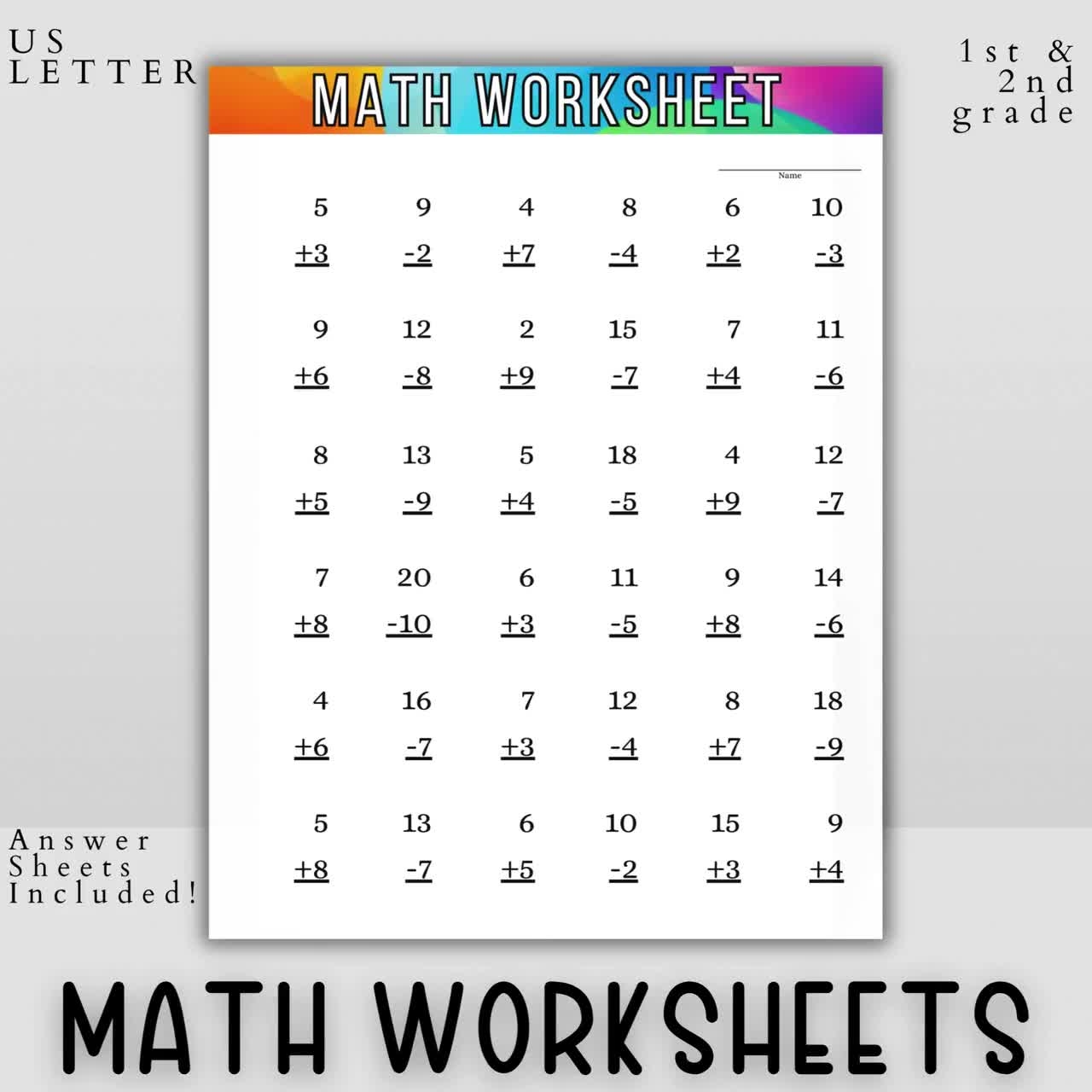 1st Grade Math Worksheets Printable Addition Subtraction Homeschool Math Practice Common Core PDF Instant Download Etsy