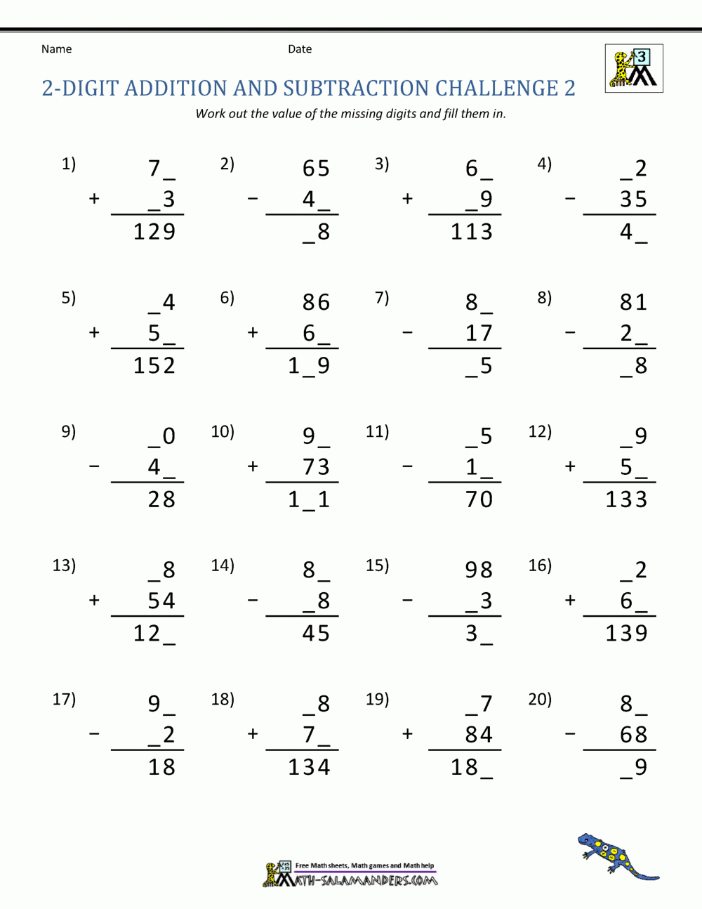 2 Digit Addition And Subtraction Worksheets