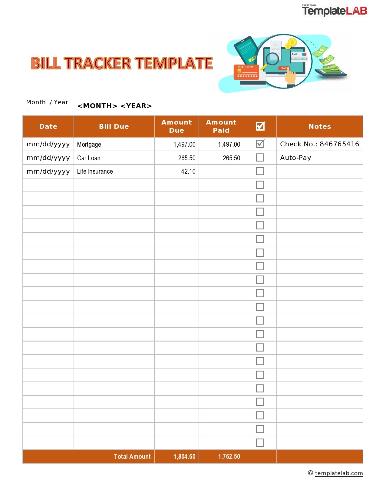20 Free Bill Pay Checklists Bill Calendars PDF Word Excel 