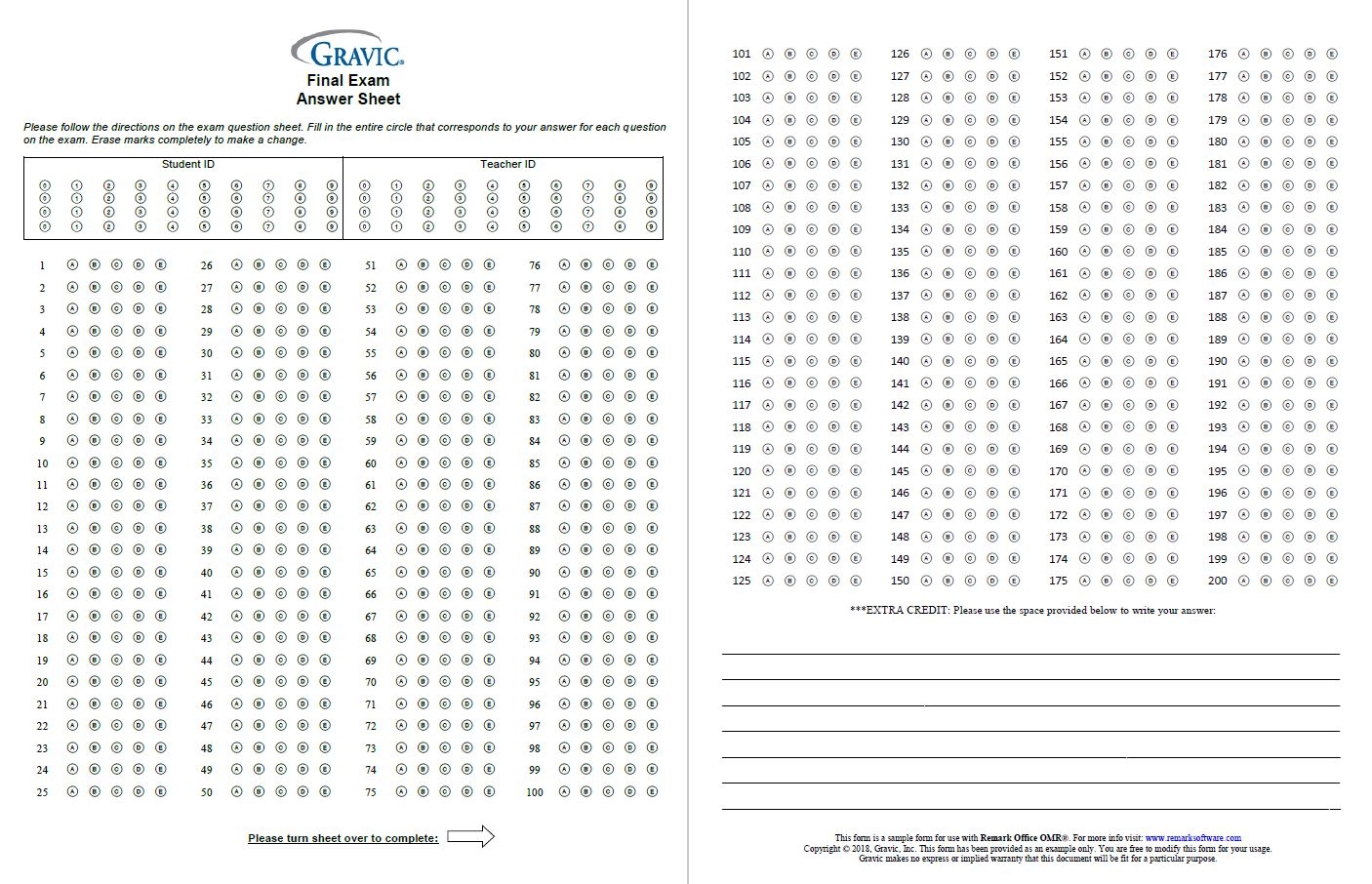 Answer Sheets Printable