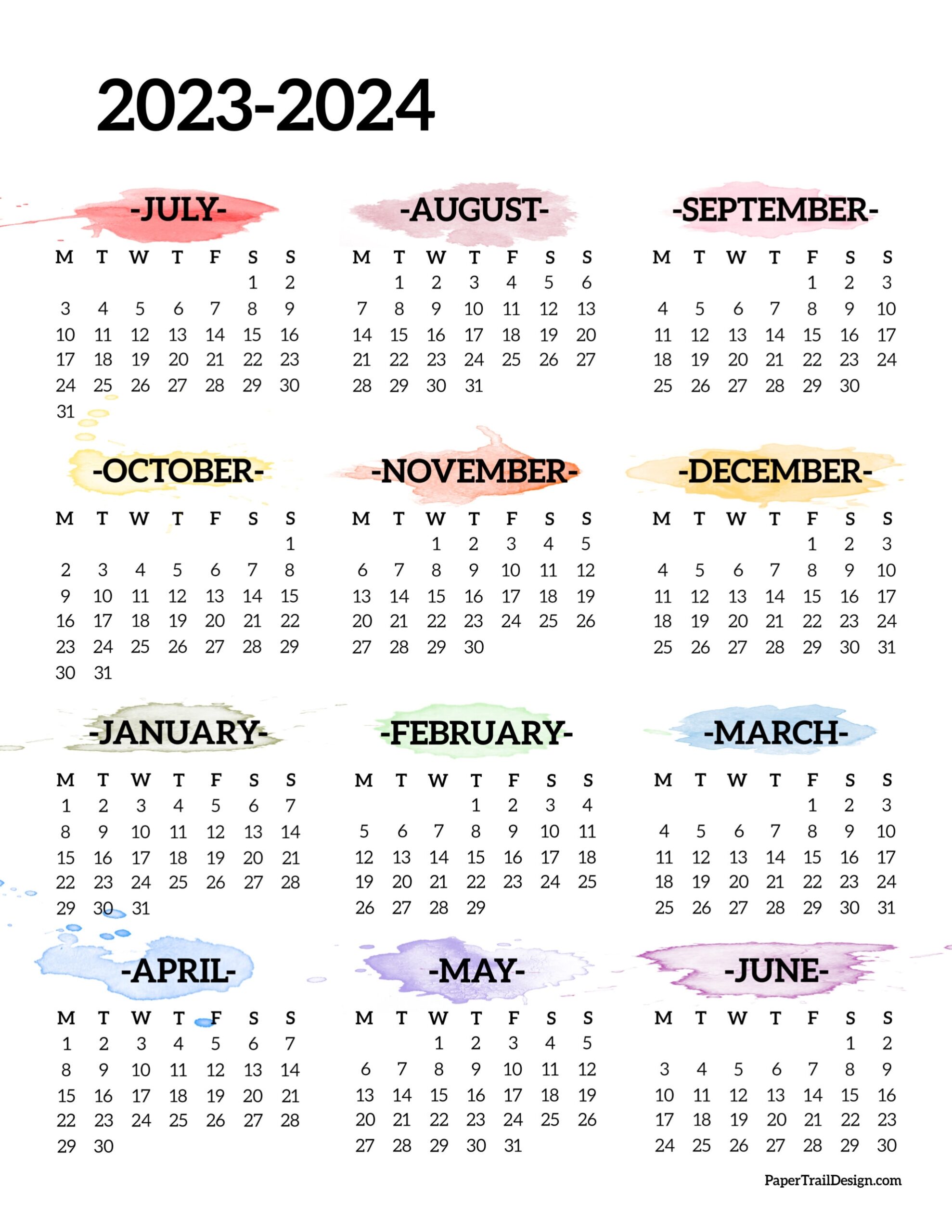 2023 2024 School Year Calendar Free Printable Paper Trail Design 2023 2024 School Year Calendar Free Printable Paper Trail Design