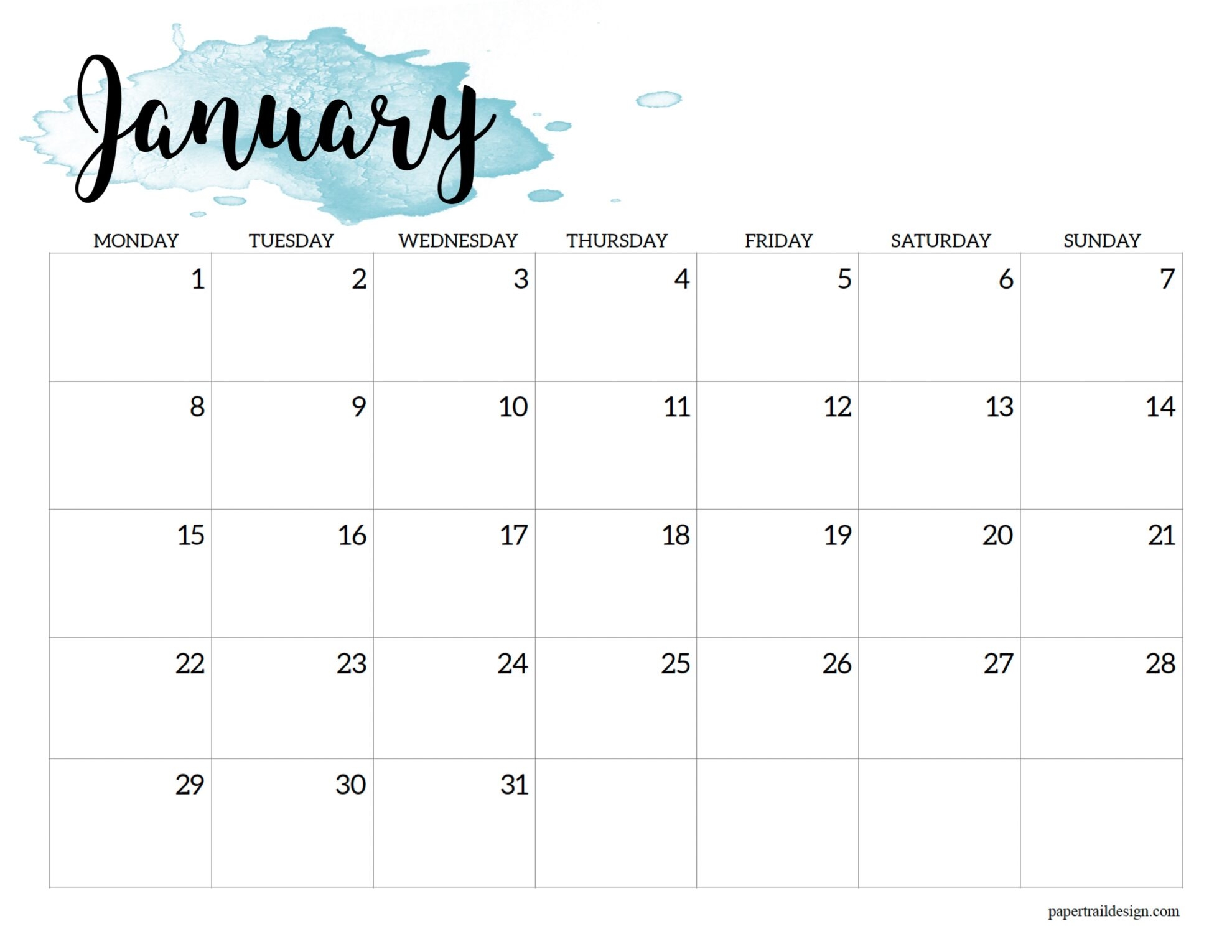 Printable Blank Calendar Monday Start