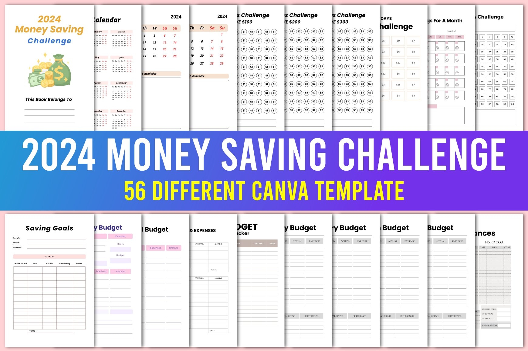 2024 Money Saving Challenge Planner Canva Template