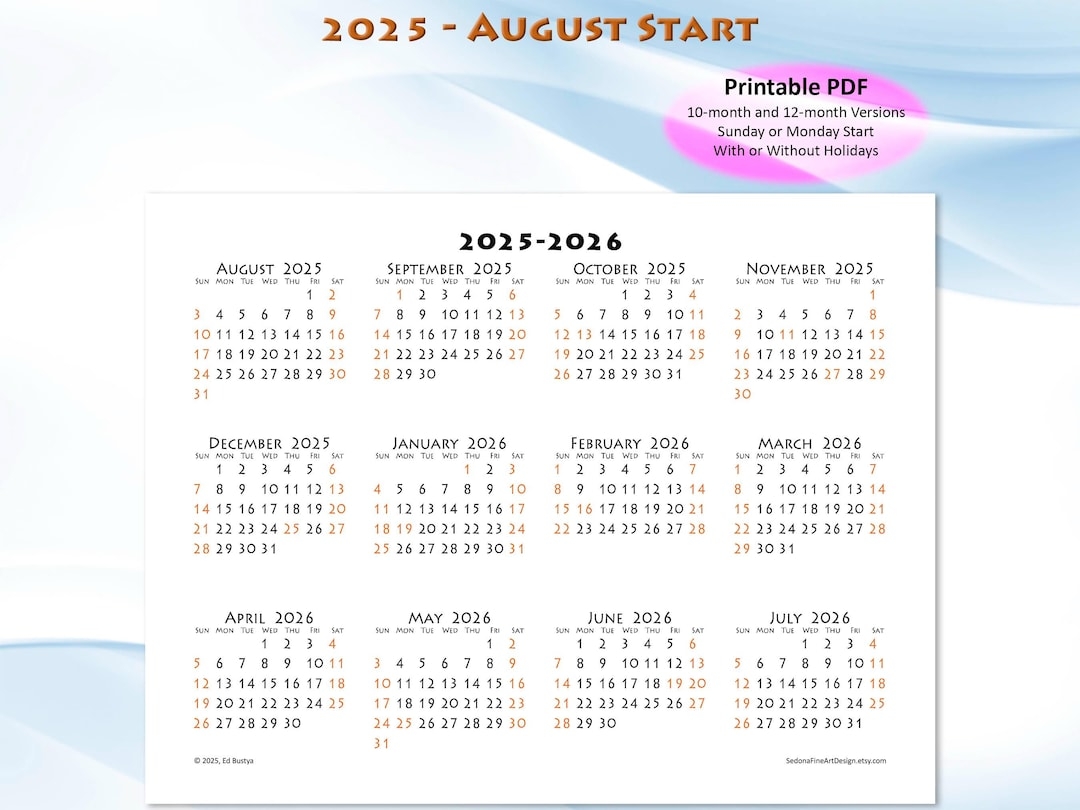 2025 2026 Academic Calendar August Start Single page Back to school Calendar Printable PDF For Letter Size Paper And Digital Planners Etsy 2025 2026 Academic Calendar August Start Single page Back to school Calendar Printable PDF For Letter Size Paper And Digital Planners Etsy