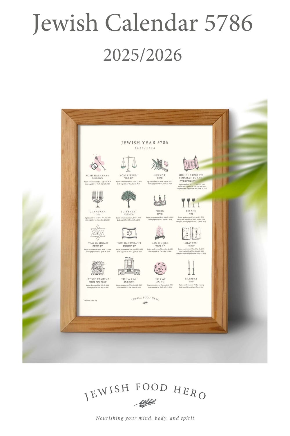 Jewish Calendar 2026 With Holidays Printable