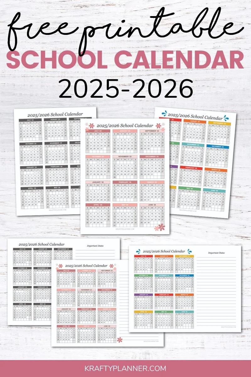 2025 2026 School Calendar Printables Krafty Planner