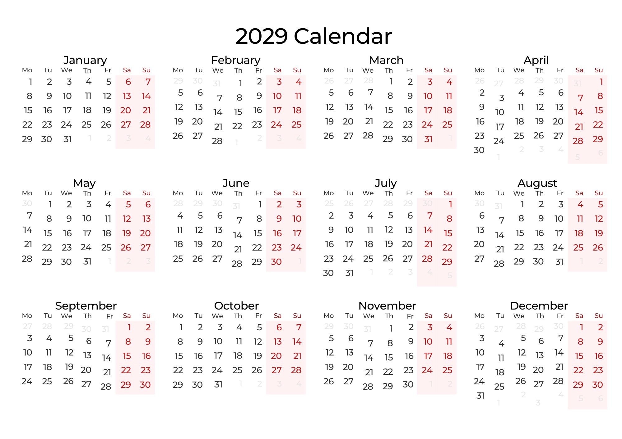 2025 2030 Monthly Calendar Landscape Printable PDF Etsy