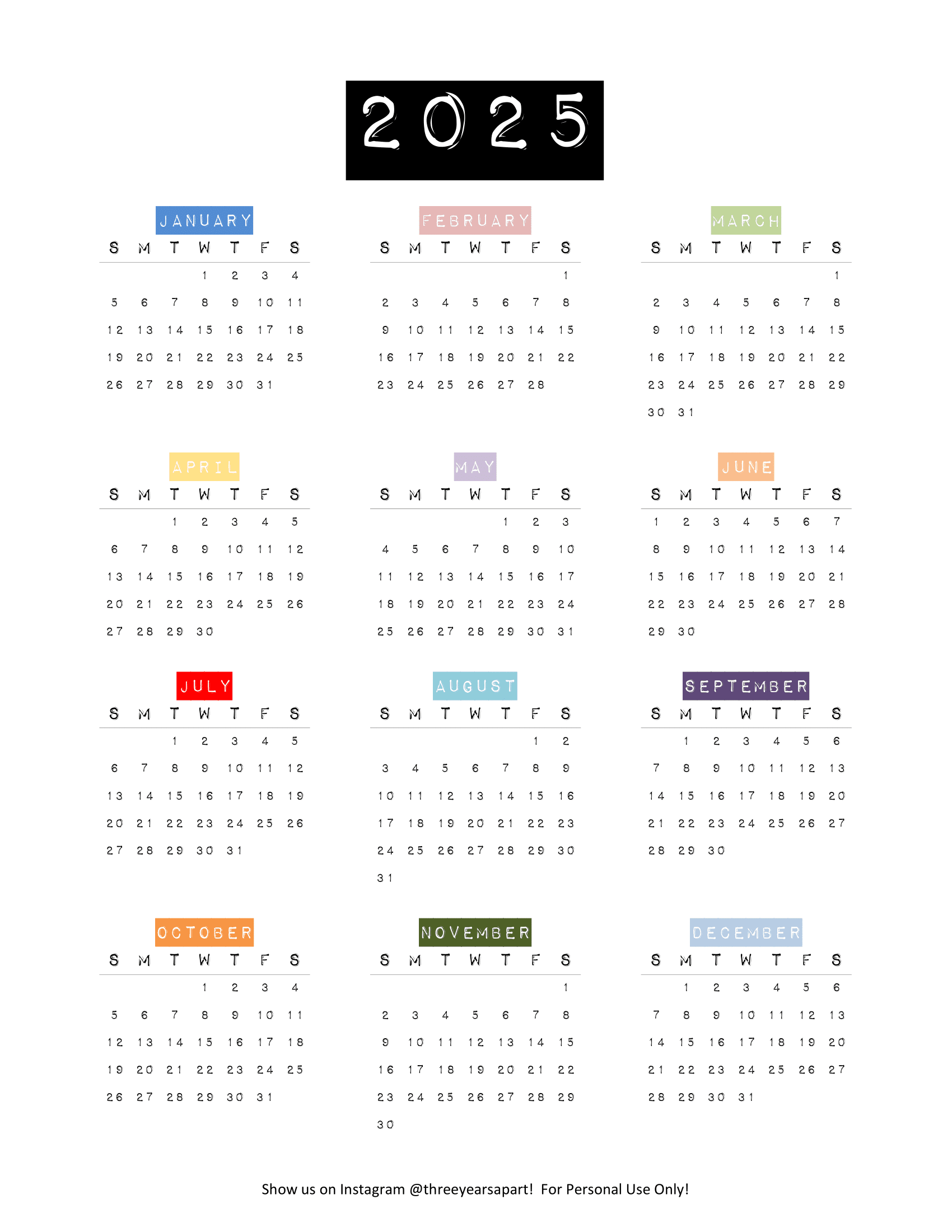 2025 Calendar Free Printable Bullet Journal And Planner Free Download Year at a Glance Future Log 3 Years Apart