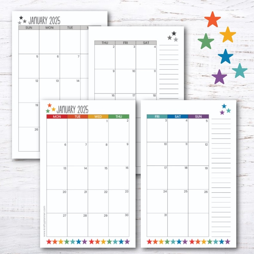 Printable Half Page Calendar
