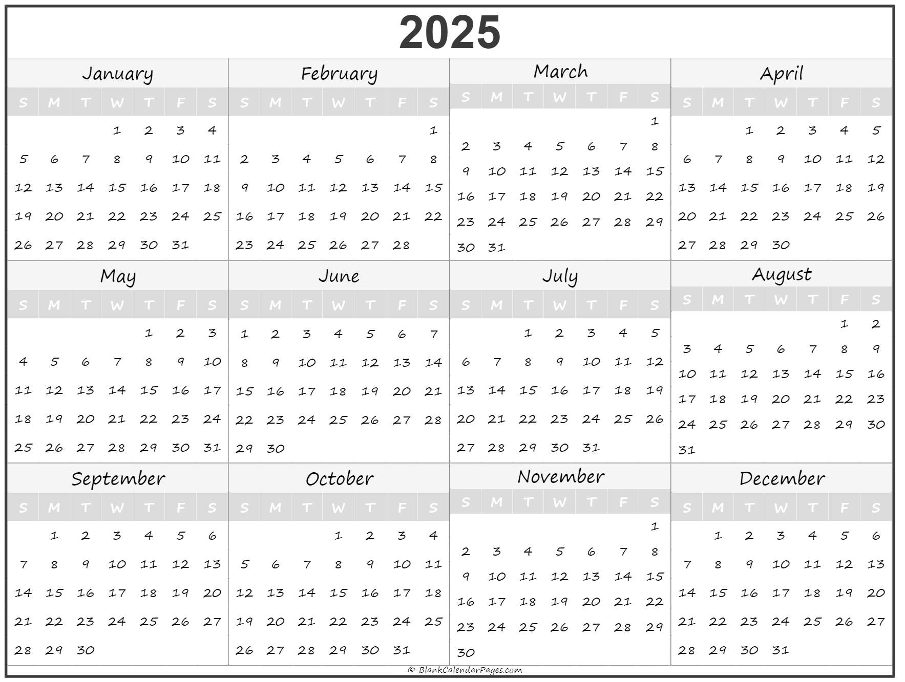 2025 Year Calendar Yearly Printable 2025 Year Calendar Yearly Printable