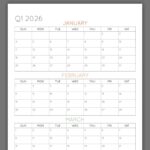 2026 3 Month Quarterly Calendar Printables FREE
