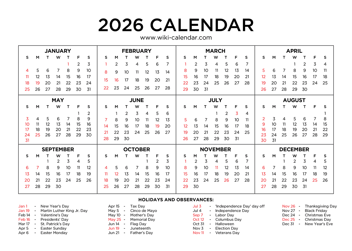 2026 Calendar Printable Free PDF With Holidays 2026 Calendar Printable Free PDF With Holidays