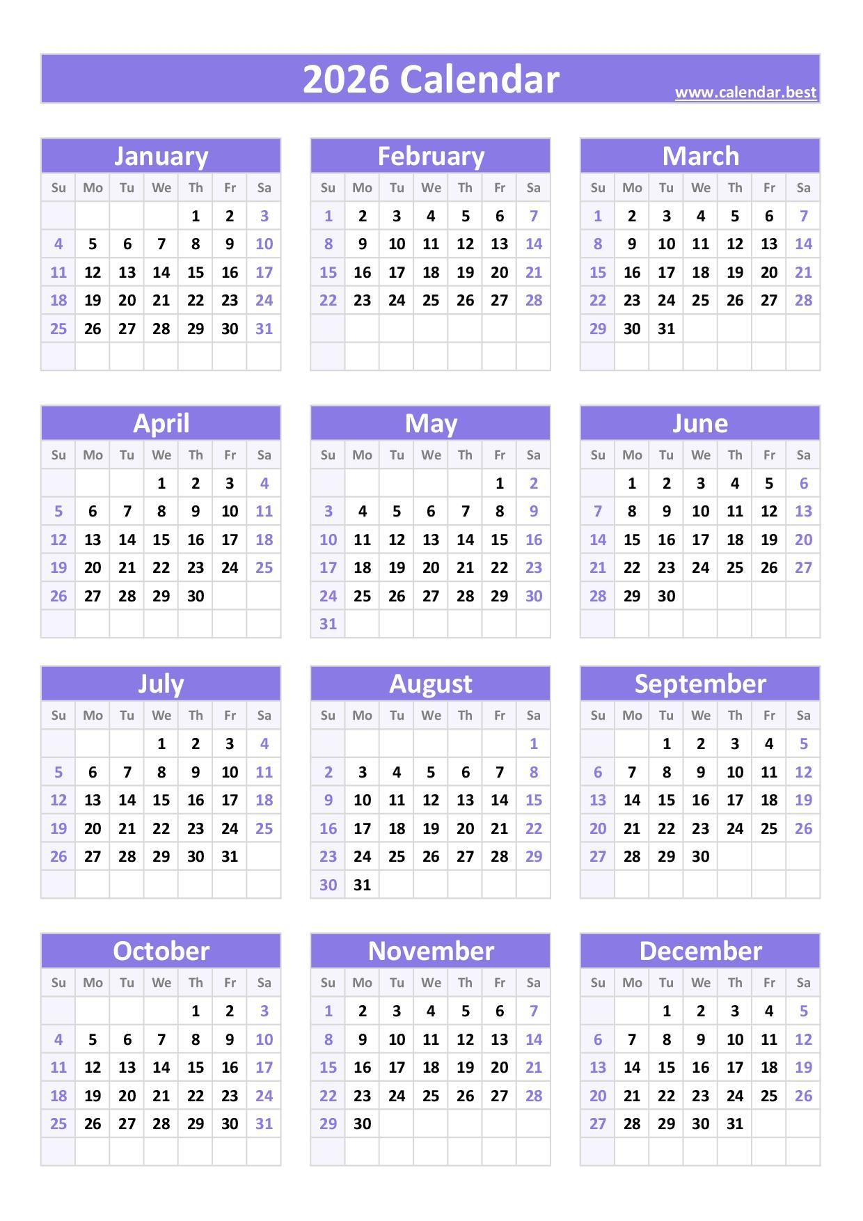 Printable Paper Calendar 2026