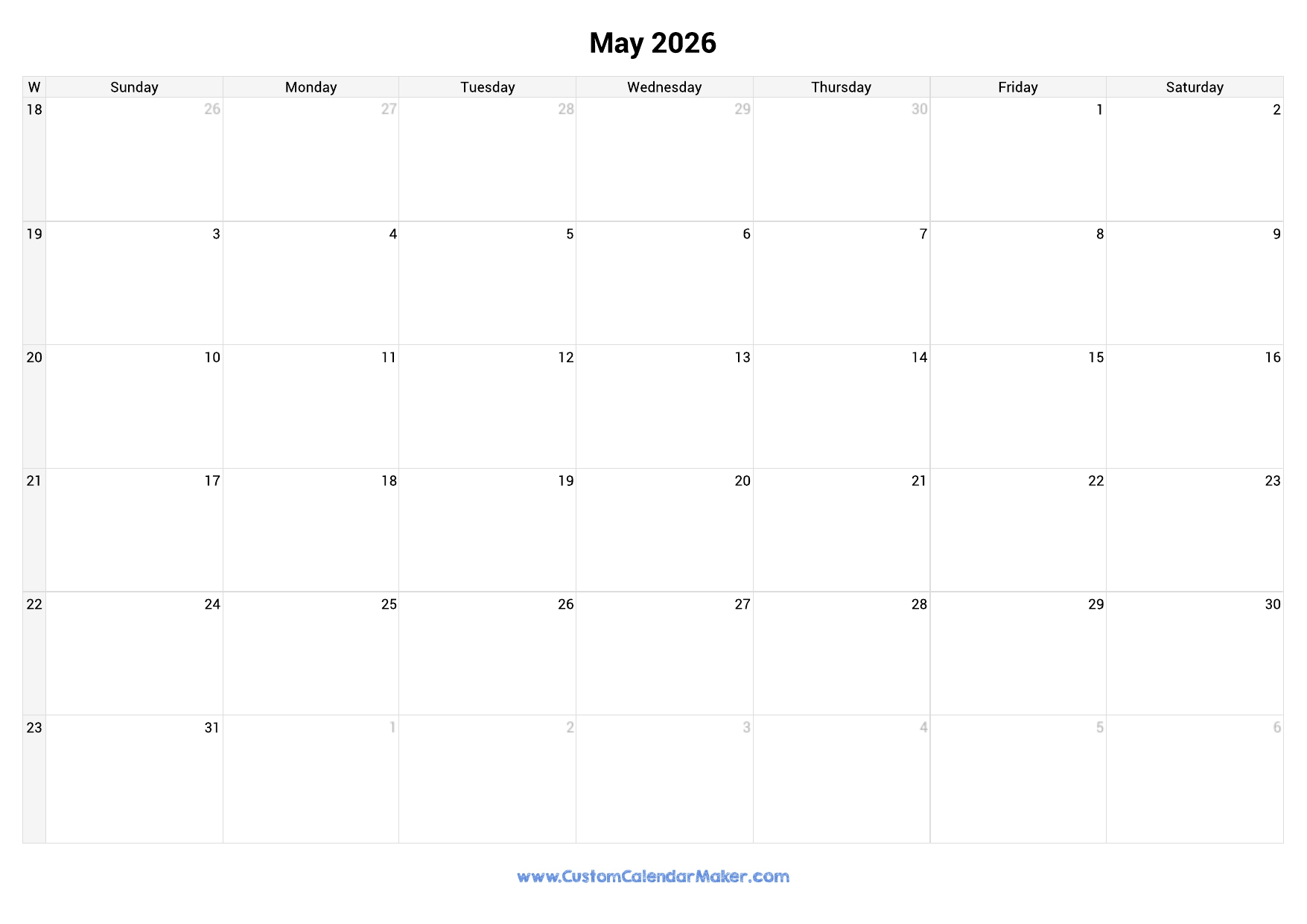 Printable Calendar 2026 With Weeks
