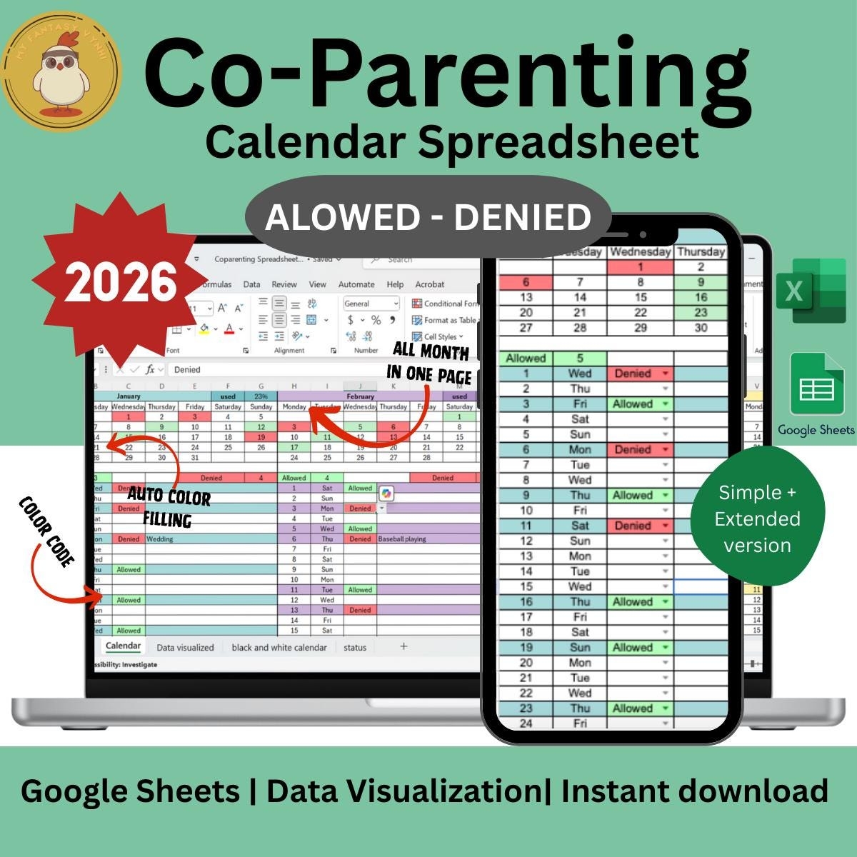 2026 Co parenting Calendar Google Sheets Template Shared Custody Planner Coparent Schedule Organizer Child Support Custody Routine Tracker Etsy