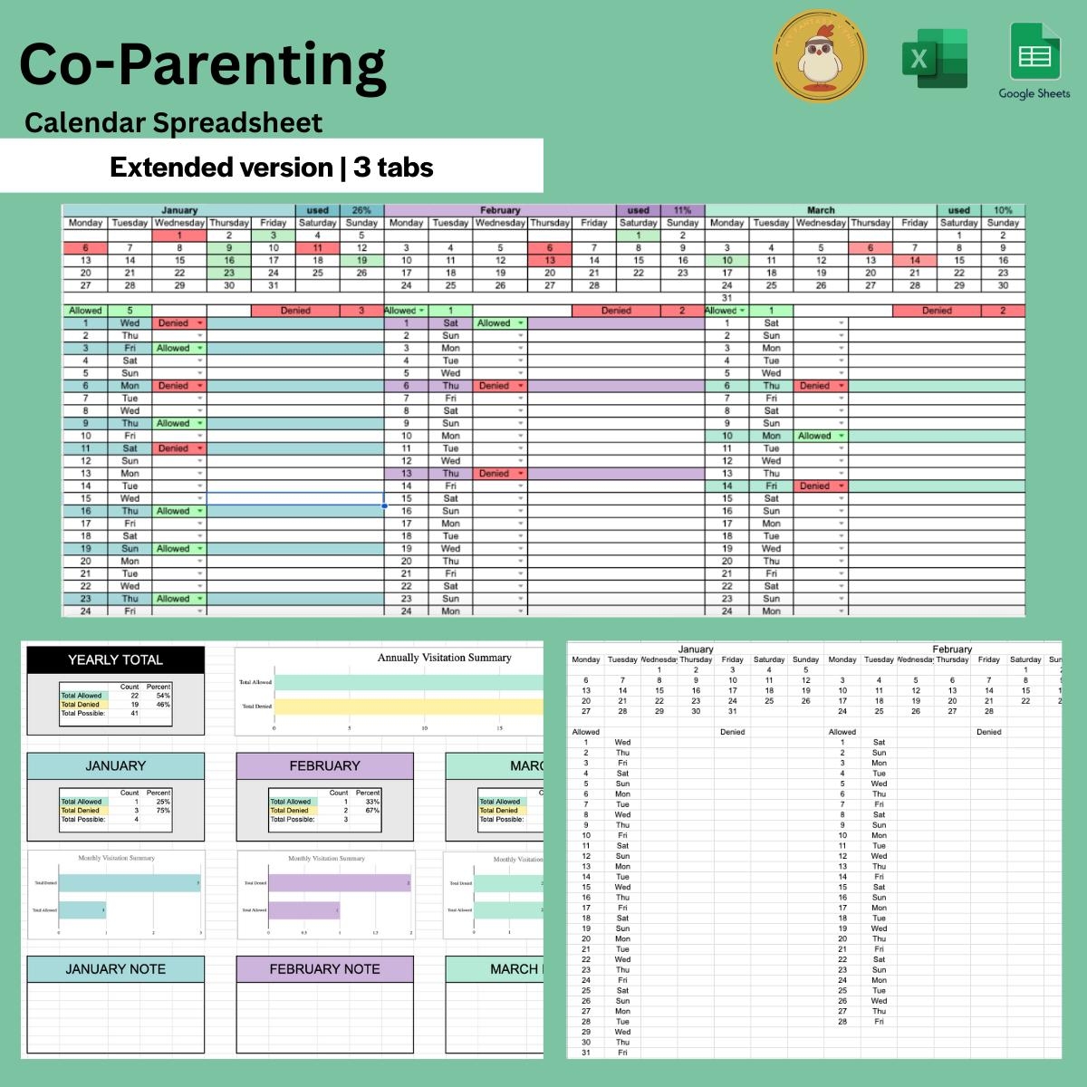 2026 Co parenting Calendar Google Sheets Template Shared Custody Planner Coparent Schedule Organizer Child Support Custody Routine Tracker Etsy