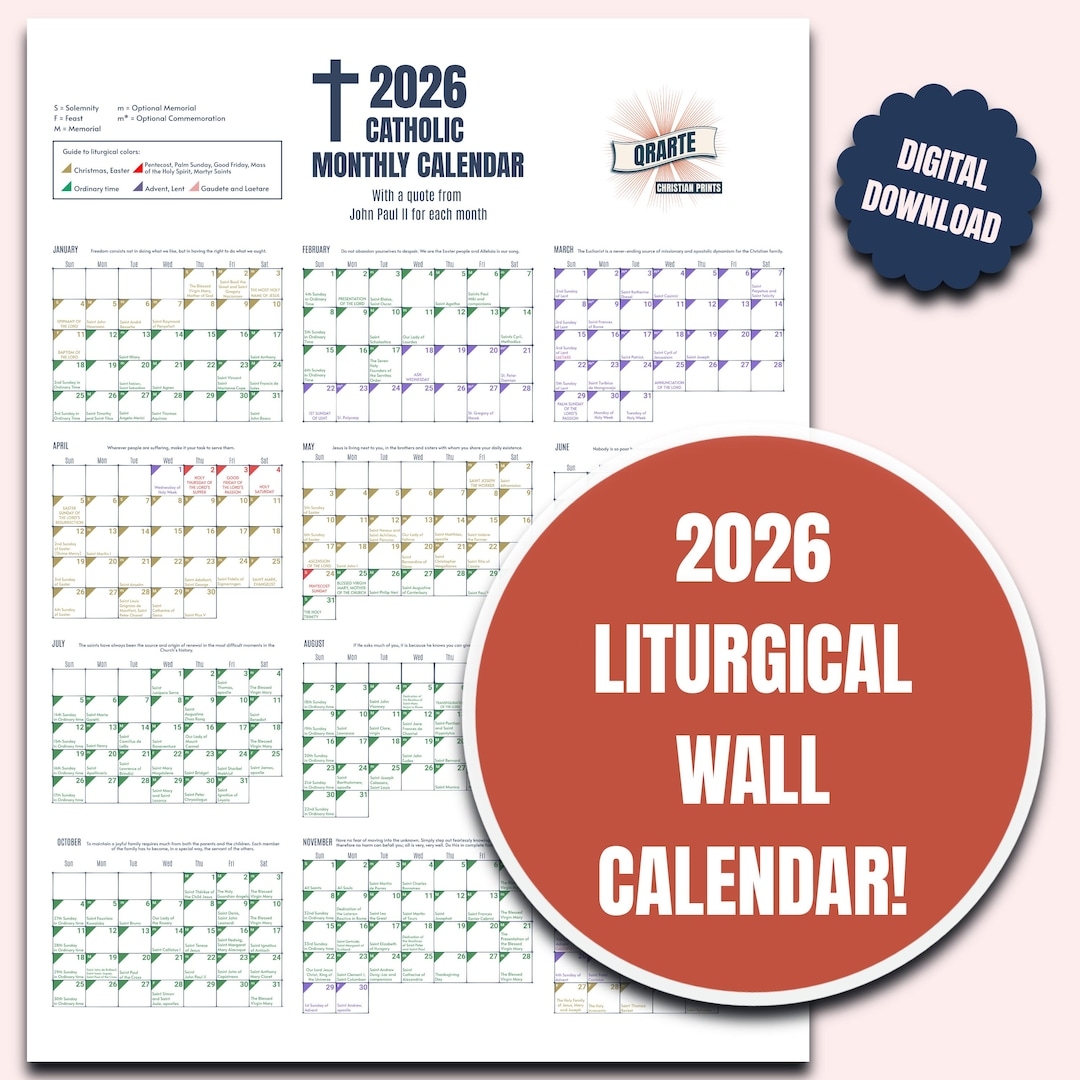 2026 Color coded Liturgical Calendar Instant Download Catholic Planner Etsy Sweden