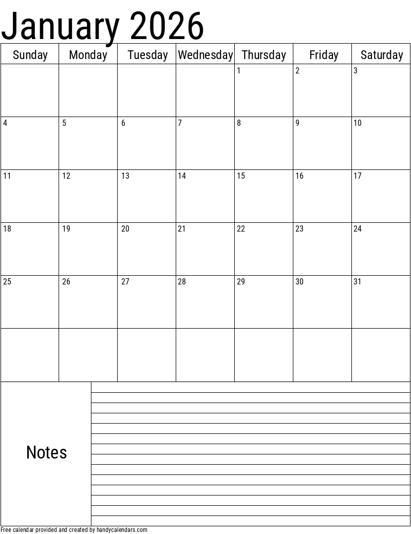 2026 January Calendars Handy Calendars