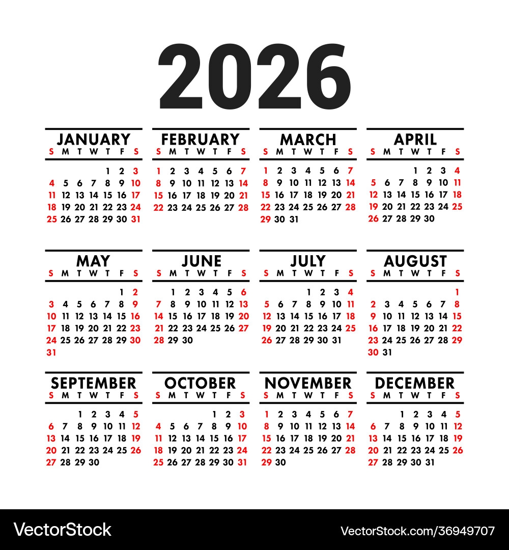 2026 Kalender Quadratische WandPocket Lizenzfreier Vektor