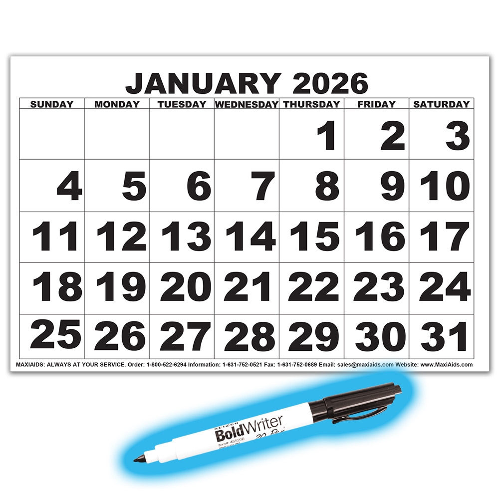 2026 Low Vision Print Calendar With BoldWriter Pen