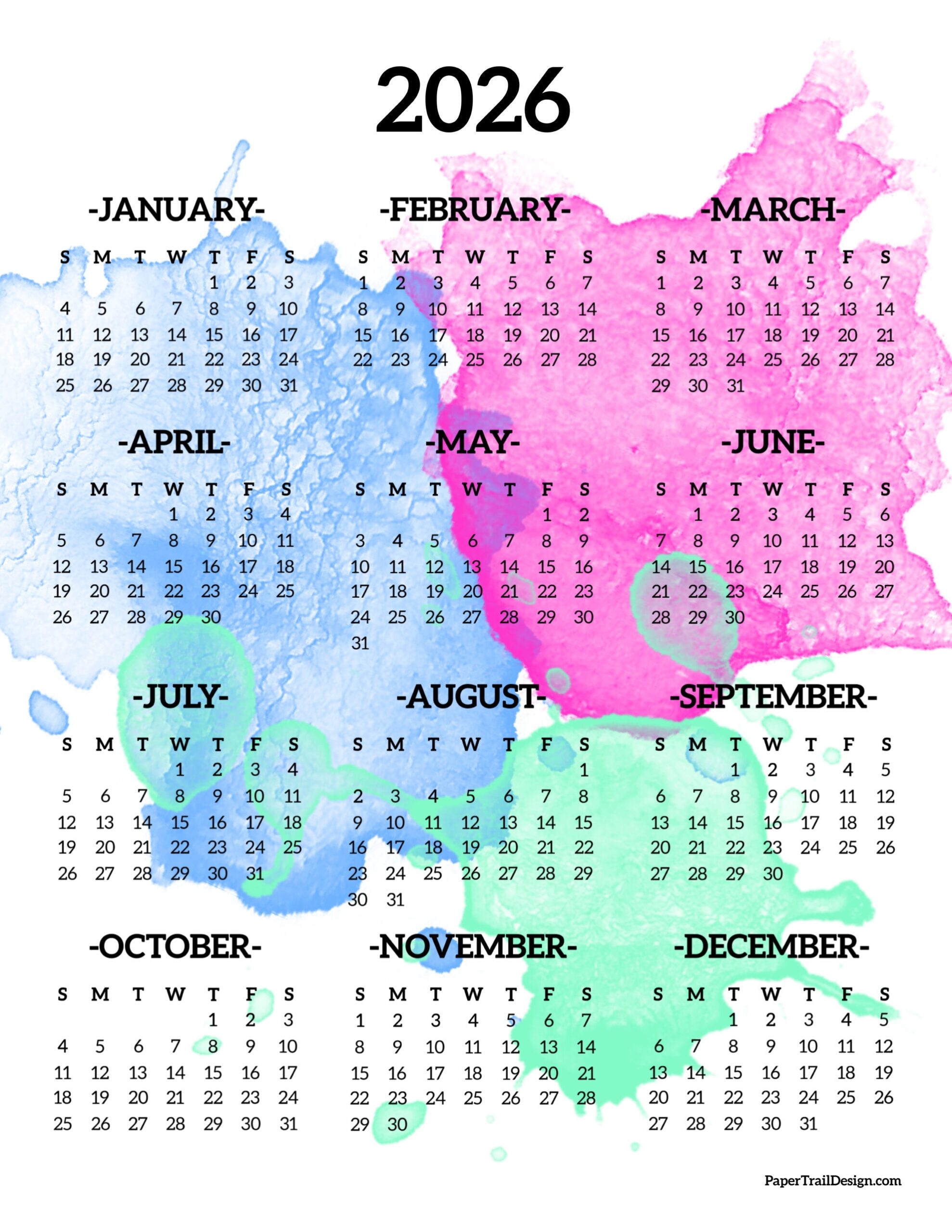 Free 2026 Year Calendar Printable