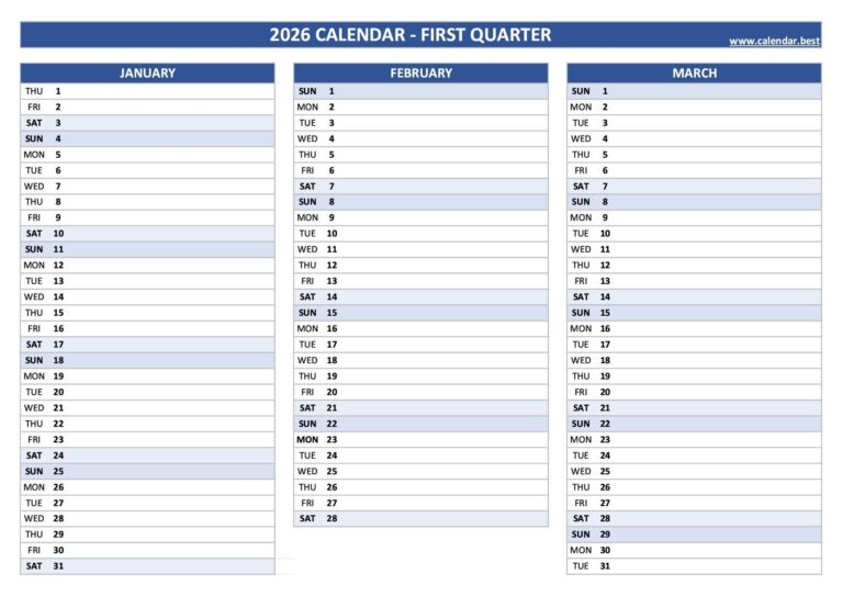 2026 Quarterly Calendar To Print
