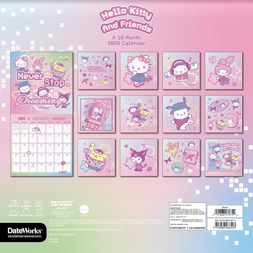 2026 Sanrio Hello Kitty And Friends Wall Calendar Trends International 9798888286203 Amazon Books