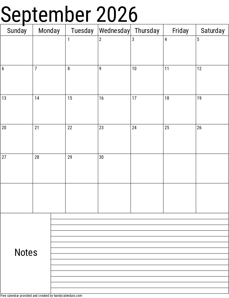 2026 September Calendars Handy Calendars