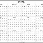 2026 Year Calendar Yearly Printable
