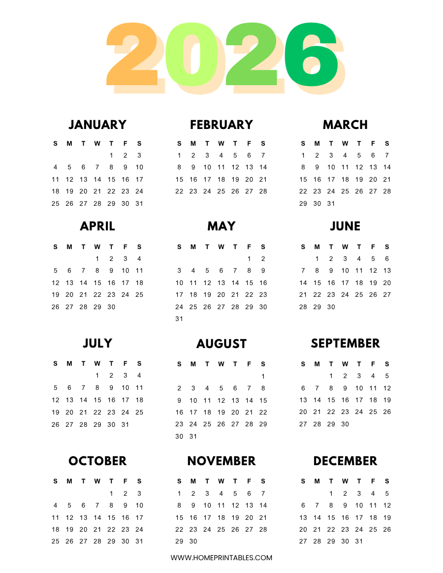 Free Printable Wall Calendar 2026