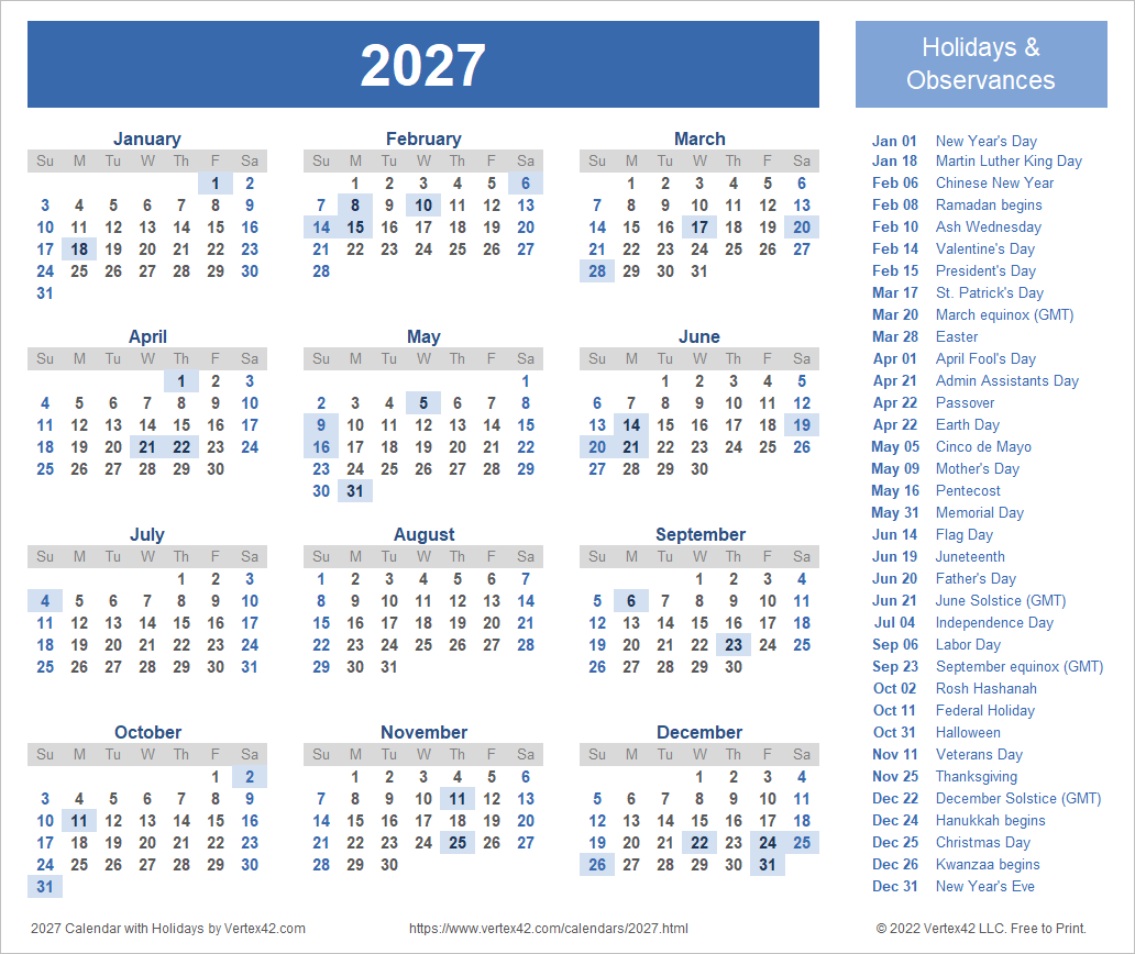 2027 Calendar Templates And Images