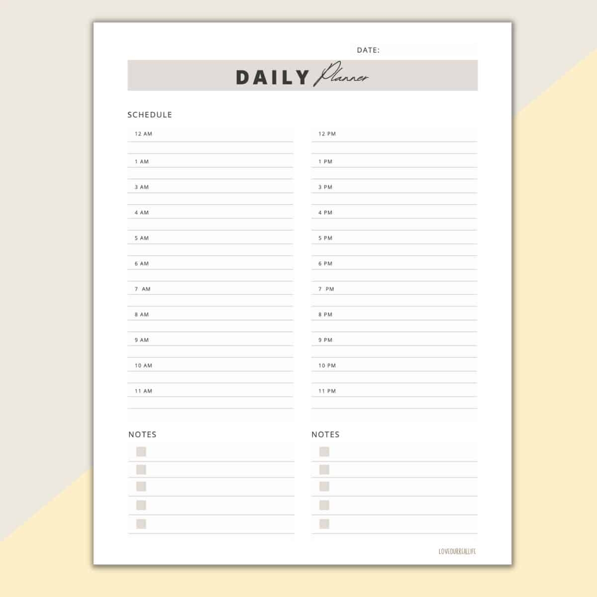 Hourly Daily Calendar Printable