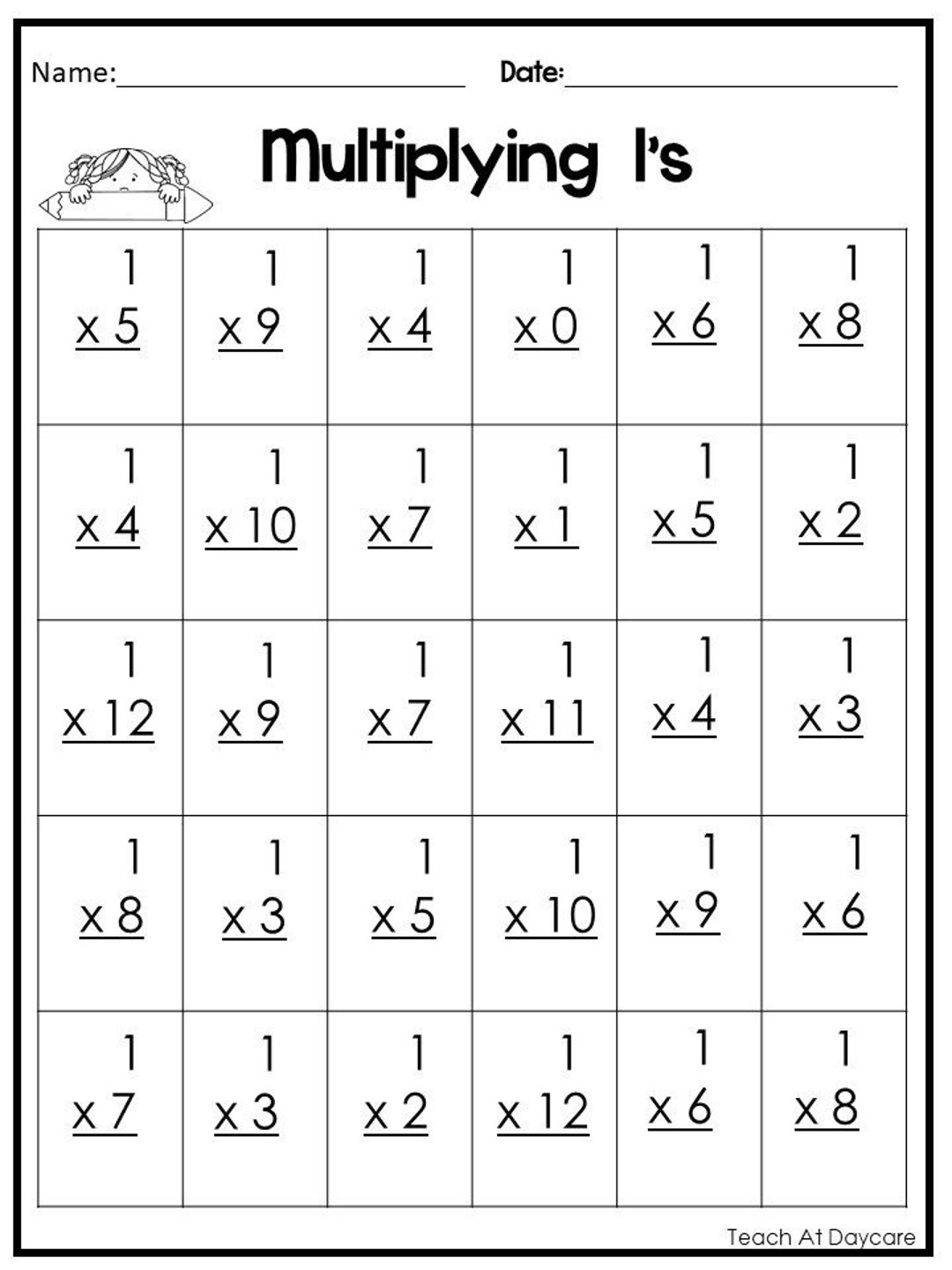 24 Printable Multiplying Practice Worksheets Numbers 1 12 1st 4th Grade Math Etsy UK