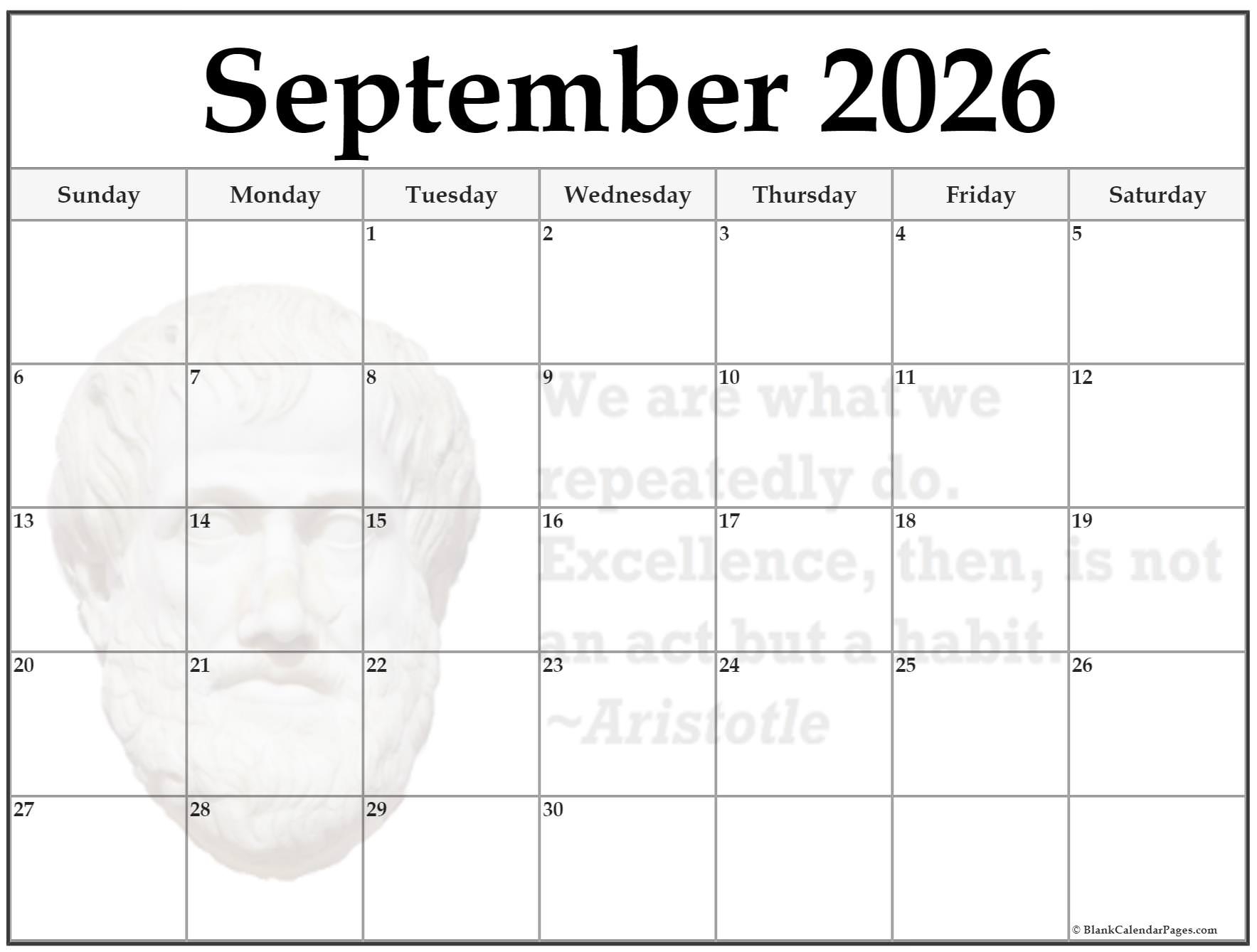 Blank September 2026 Calendar Printable Free