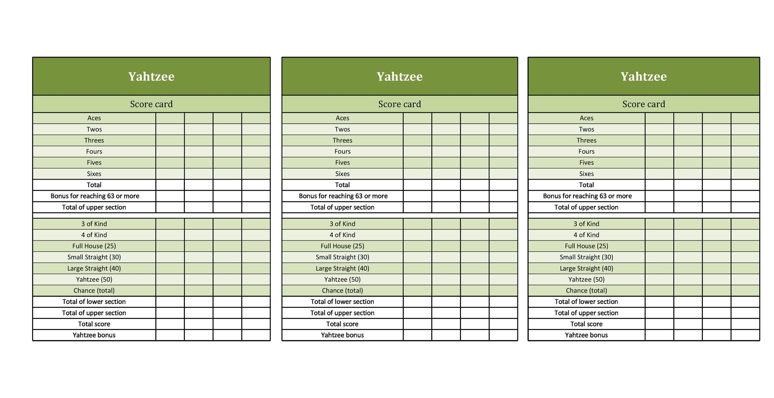 Yahtzee Score Sheet Printable Pdf