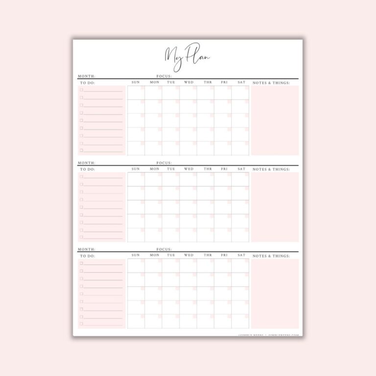 3 Month Calendar 3 Month Printable Calendar 90 Day Plan Instant Download Wall Calendar Large Wall Calendar Etsy