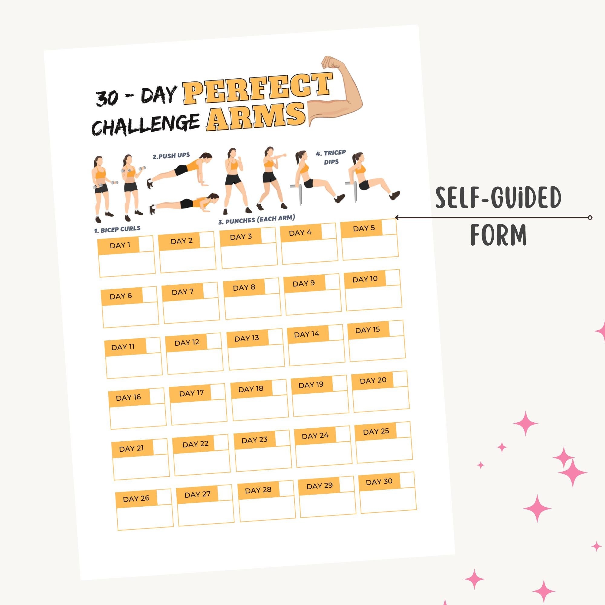30 day Easy Level Arm Challenge Printable PDF Printable Arm Workout Plan For Beginners Printable Punches And Push ups Challenge Etsy