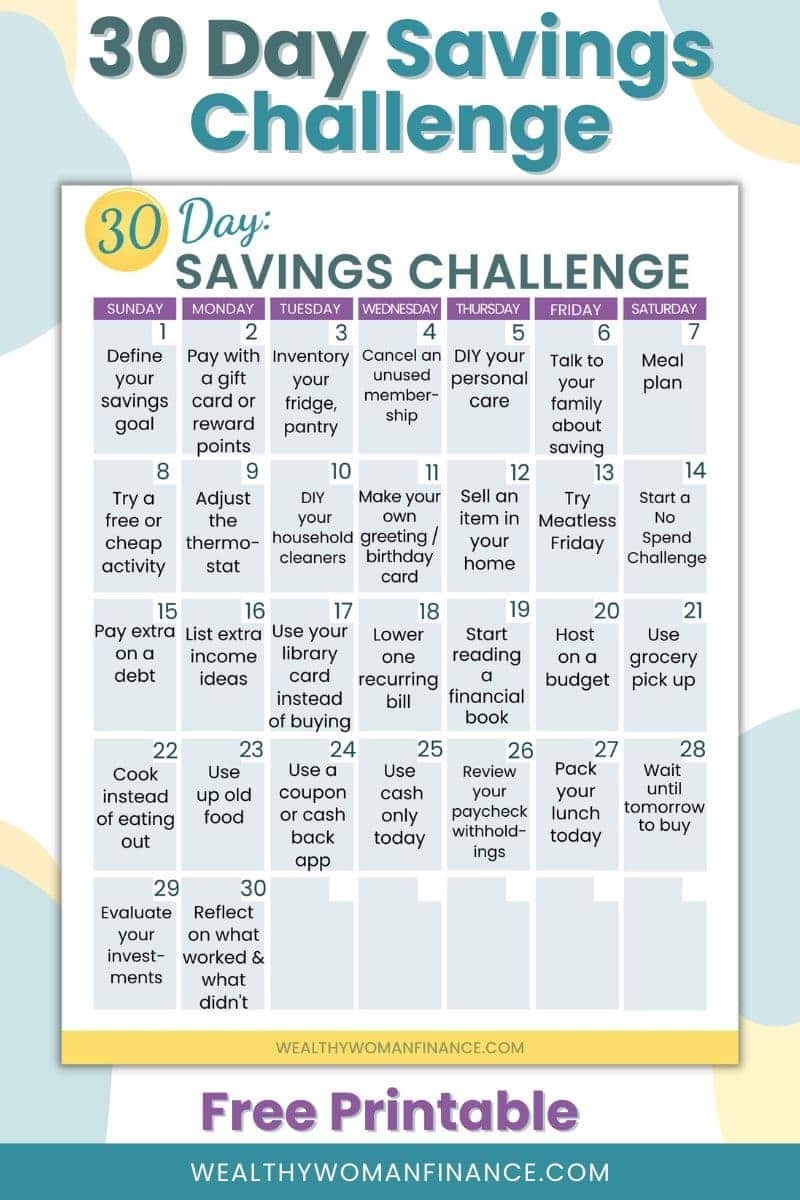 Money Saving Calendar Printable