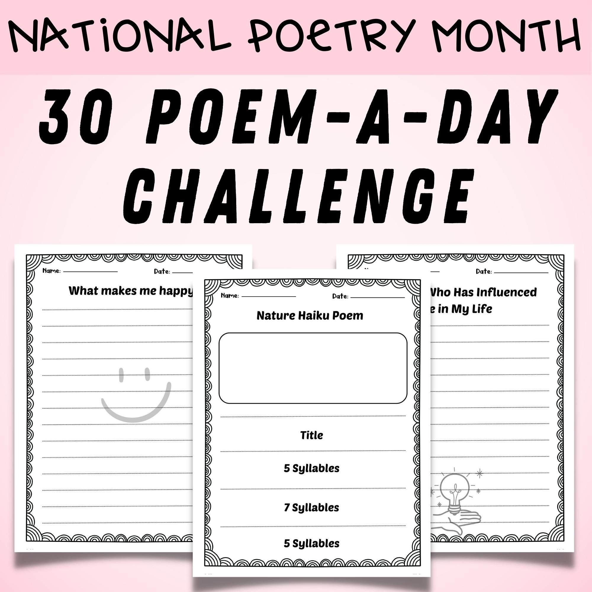 30 Poem a Day Challenge Templates National Poetry Month Worksheets Made By Teachers