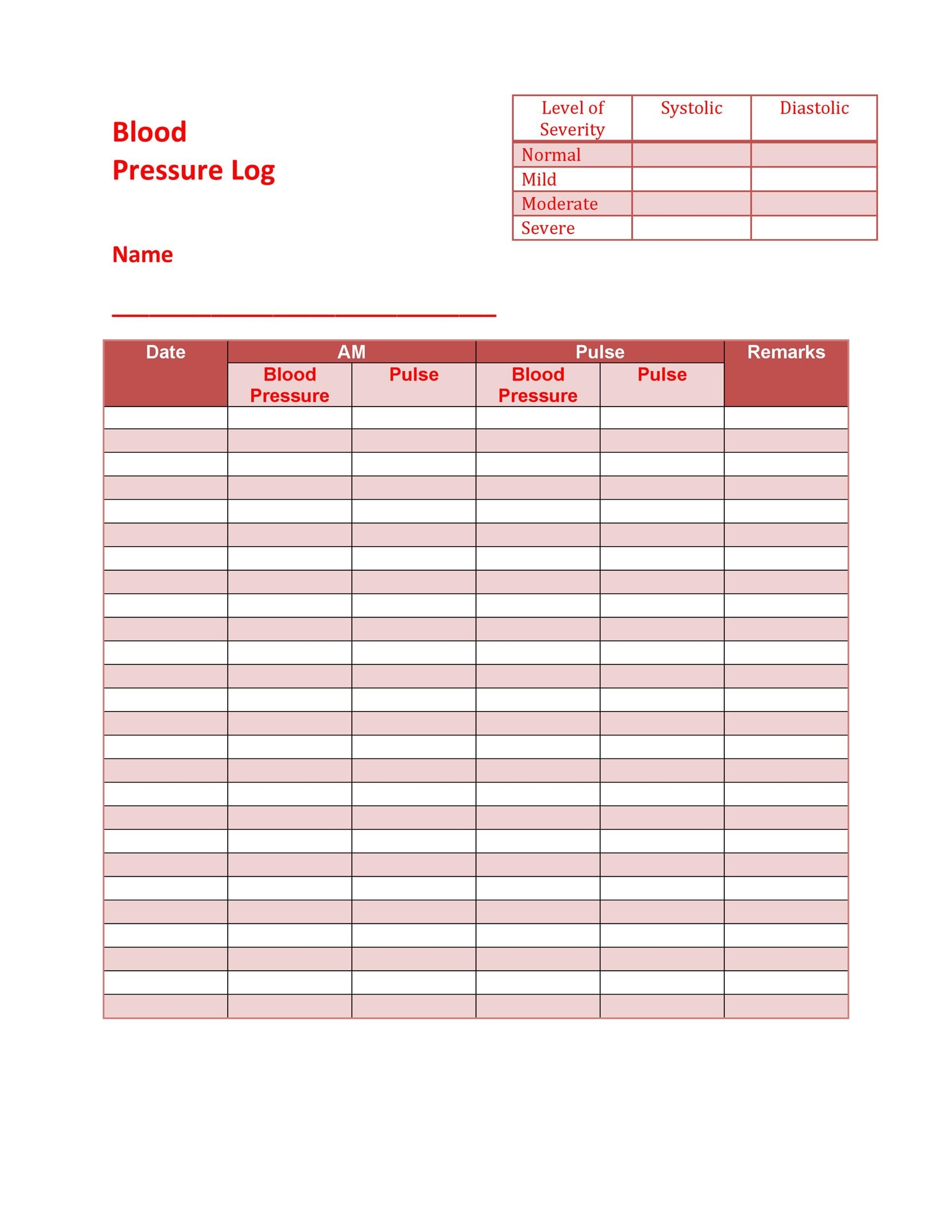 Blood Pressure Chart Printable Pdf