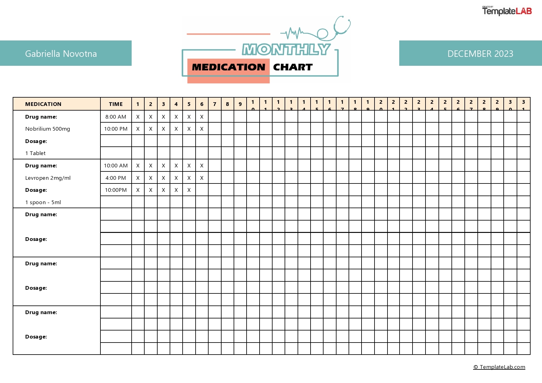 Printable Mar Sheet Template