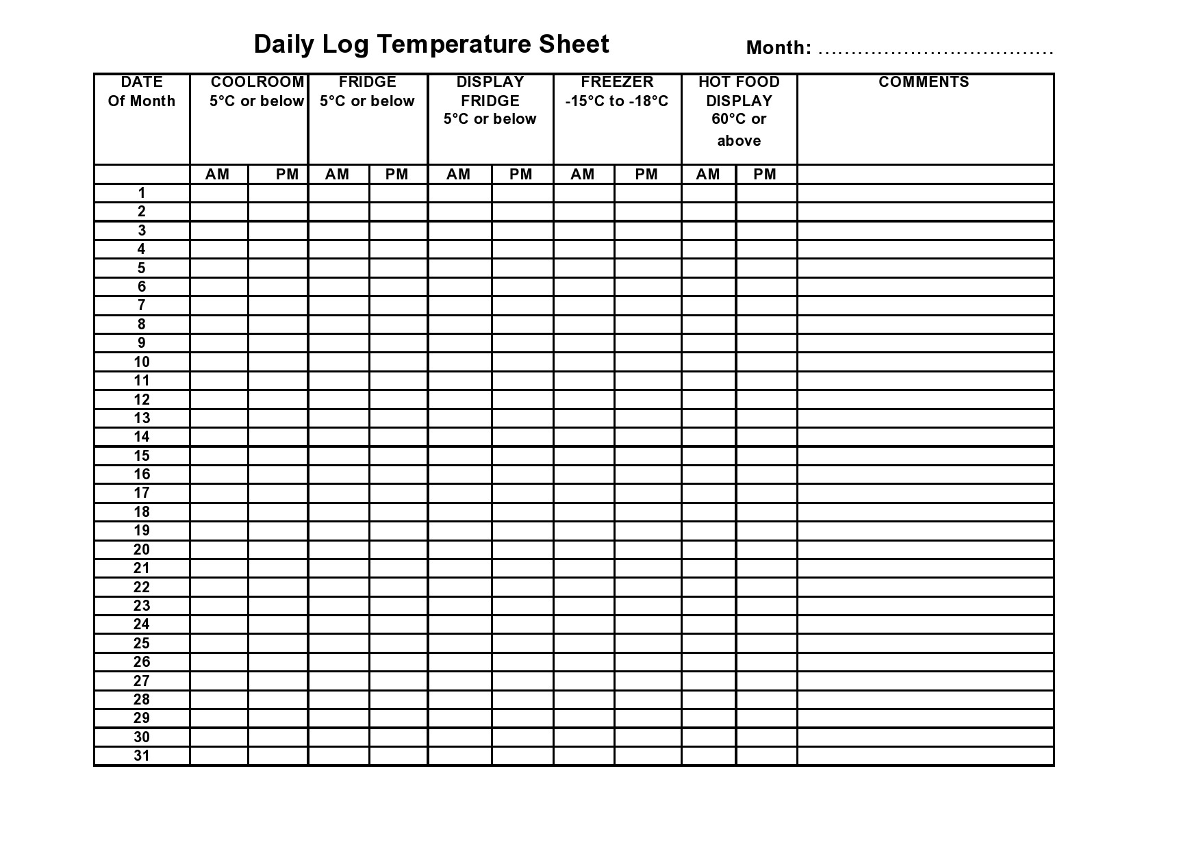 40 Printable Temperature Log Sheets Word Excel PDF 