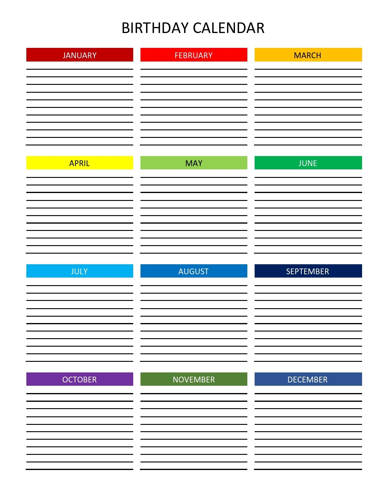 Free Printable Birthday Calendar Yearly