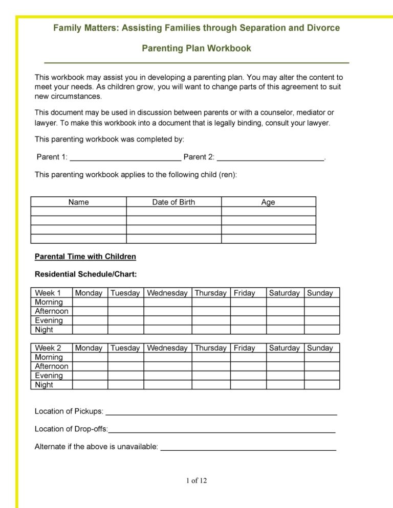 49 FREE Parenting Plan Custody Agreement Templates